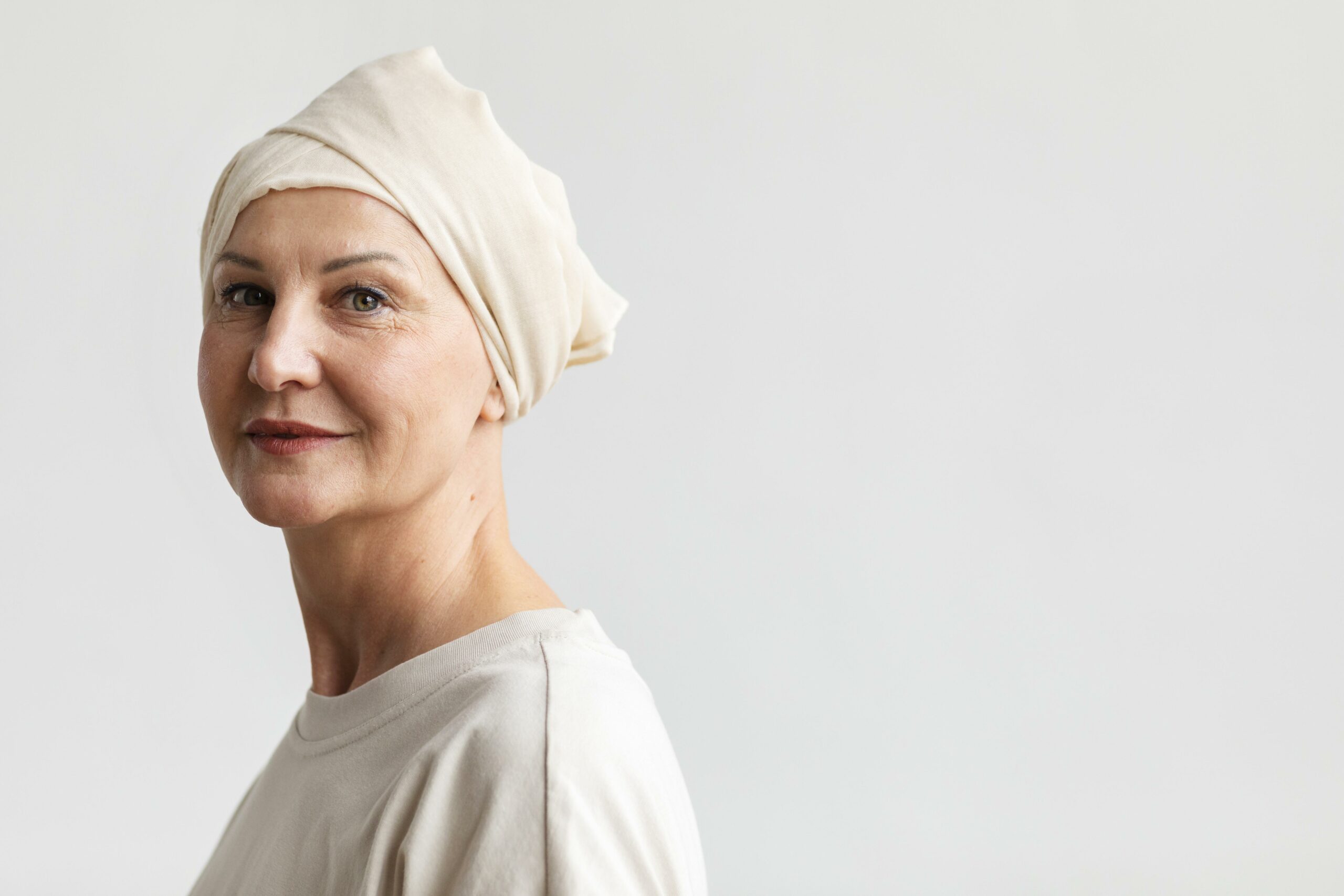 portrait middle aged woman with skin cancer